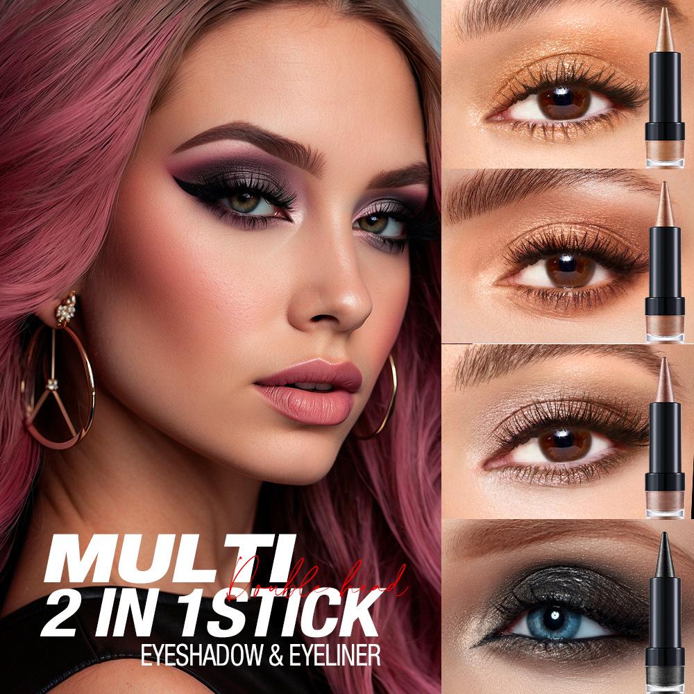 2 IN 1 Bullet Pearlescent Eye Shadow Pen Pointed Eyeliner Stick Caramel Brown Black Eyeshadow Makeup Silky Smooth Waterproof Lasting Eyeshadow
