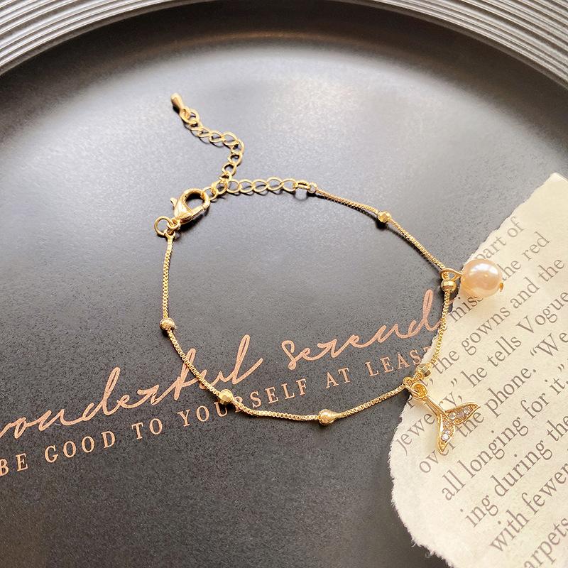 Ins Wind Pearl Fishtail Bracelet Diamond Bracelet Female Couple Girlfriend Hand