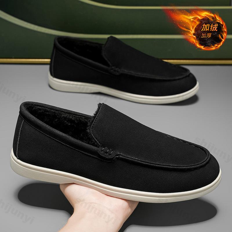 

2026 Winter Vintage Shallow Mouth Casual Plush Single Shoes for Men Warm Soft Sole Comfortable Solid Color Hairy Cott Loafers 39 чёрный
