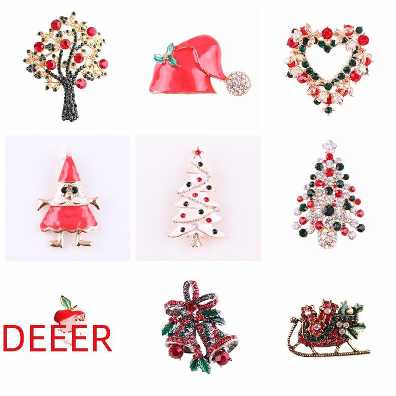 Vánoční brož Lanhao pro evropské a americké turisty: Strom, boty, Santa Claus, los, věnec, sněhová vločka, zvonek pro ženy