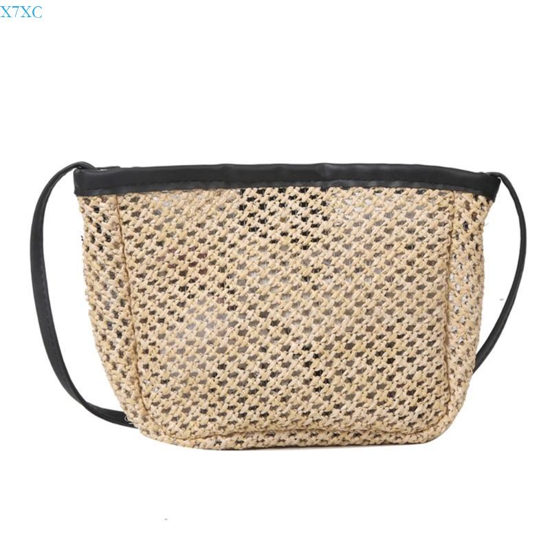 

X7XC 2023 New Crossbody Bag Mini Square Bags Straw Weave Summer Fashion Shoulder Bag чёрный