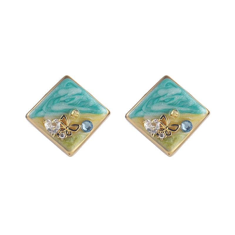 Natural Pearl Flower Oil Drop Earrings Oil Painting Series Enamel Geometric Butterfly Earrings Jewelry Niche Fashion Women