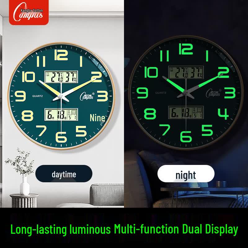 Compas Luminous Silent Quartz Wall Clock with Calendar  Temp-Humidity 30cm