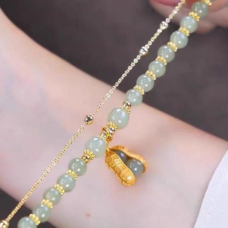 Authentic Hetian Jade Bracelet Women's Good Thing Peanut Versatile New Internet Celebrity Bracelet Lucky Brand Birthday Gift