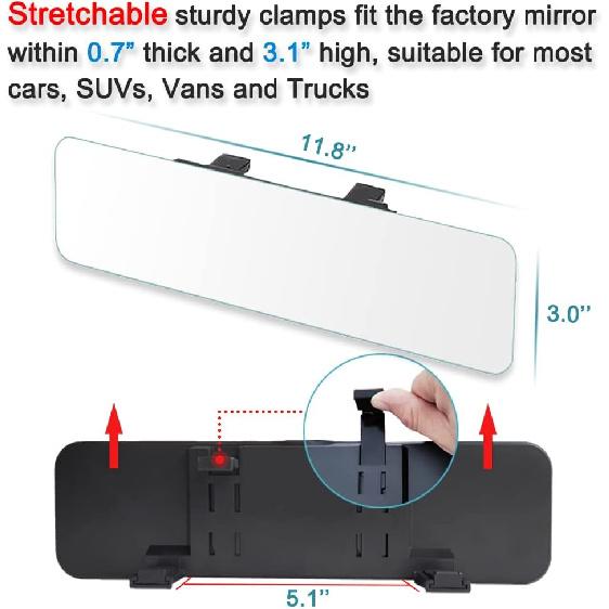 SkycropHD Frameless Rear View Mirror Interior Panoramic Wide Angle Mirror Eliminate Blind Spots For Car SUV Truck – Flat,11.8In (White)