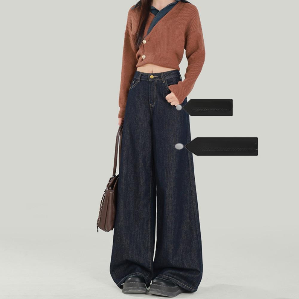 F002 Design Sense Personality Trend High Waist Wide Leg Jeans Women's Spring and Autumn New Lazy Wide Leg Jeans