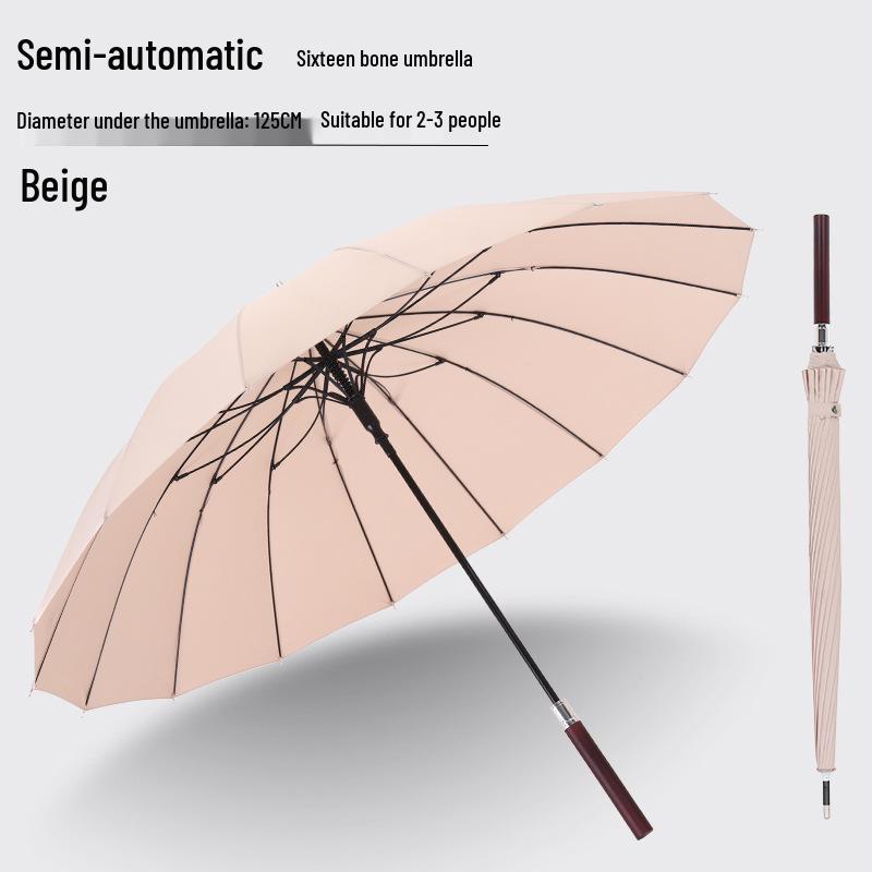 Luxurious Solid Wood Long Handle Umbrella - Men's Reinforced Extra Large Retro Wind & Storm-Proof Dual-Use Umbrella