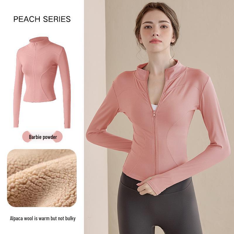 2025 Women's Velvet Winter Yoga Cardigan: Stand Collar, Zipper Sportswear, Warm Running Top