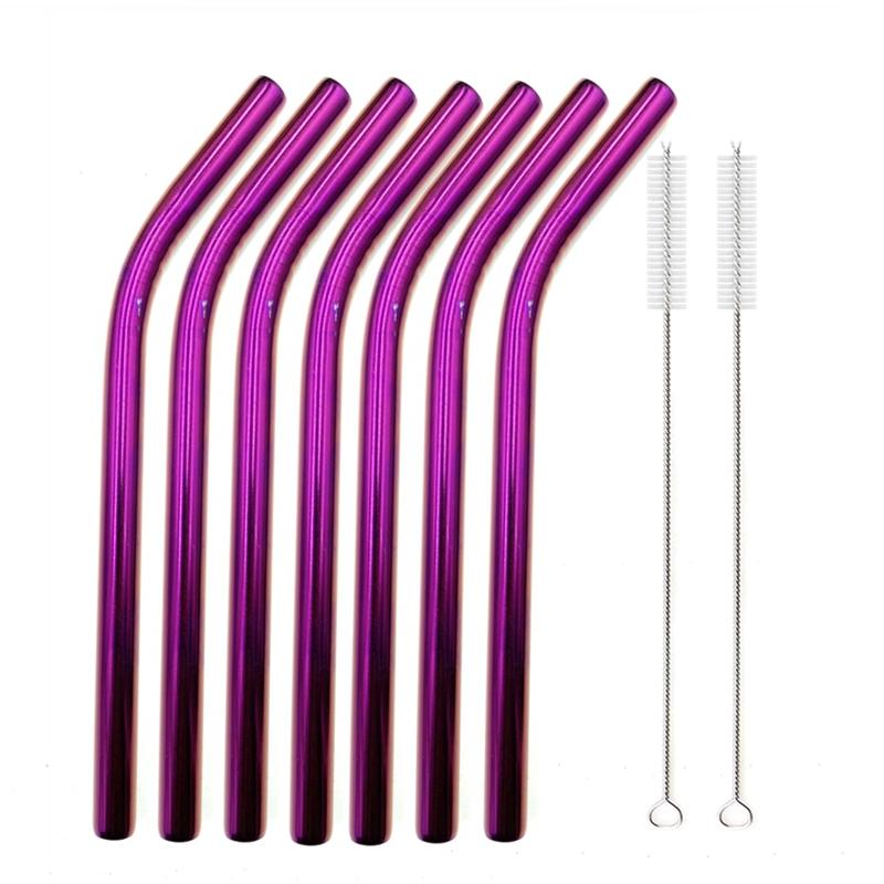 7 Colors 8.5" Wide Metal Drinking Straw 304 Stainless Steel Straws Set Reusable Boba Straw for Bubble Tea Milk Bar Accessory
