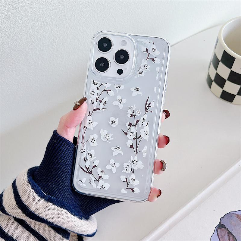 Floral Clear Phone Case For iphone 15 14 13 12 11 Pro Max Plus Silicone Soft TPU Shockproof Back Cover