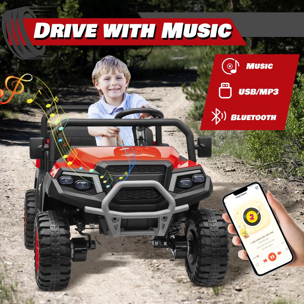 Joyracer 24V Ride On Toys 4WD 2 Seater Ride On Car Truck with Remote Control, Electric Car for Kids W/ Dump Bed/ Shovel,