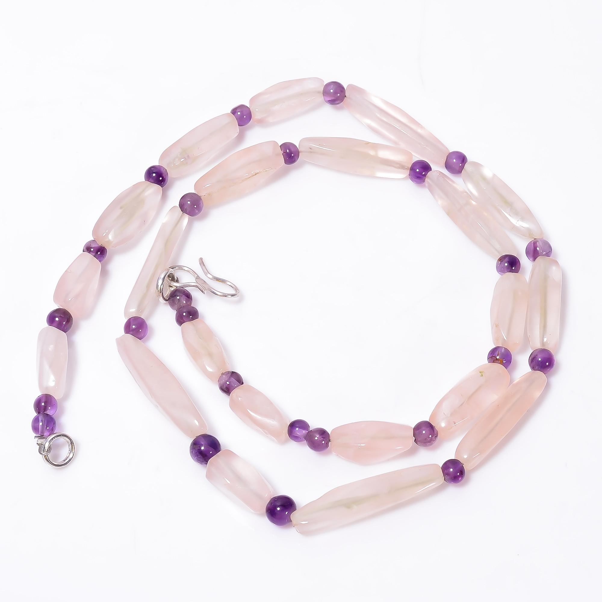 

Natural Rose Quartz Amethyst Mix Shape Gemstone Smooth Beads Necklace 5-25mm 18 UB-8663