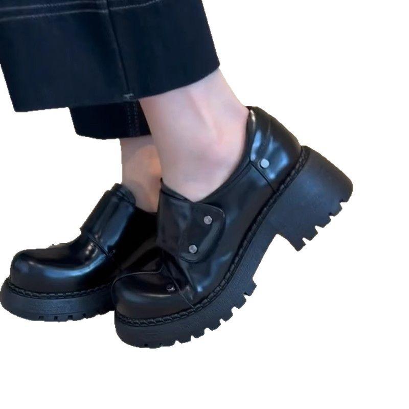 New, cowhide version Derby high-end thick-soled Velcro lazy loafers British style one-pedal small leather shoes