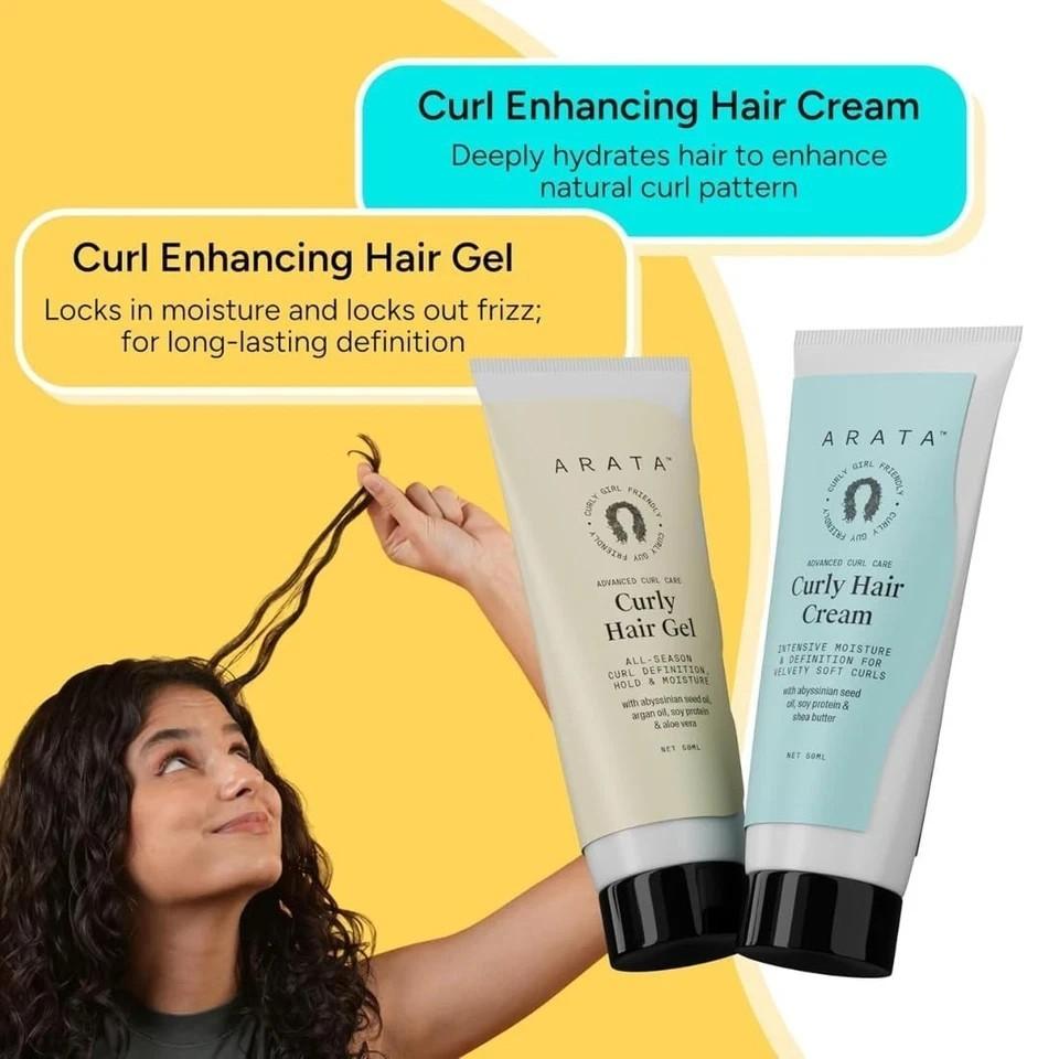 Arata Curl Styling Combo (Mini) - Curl Cream (50ml) + Gel (50ml) For Dry, Frizzy