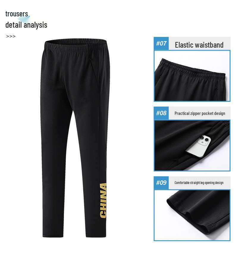 Chinese Team Wind Sports Quick-Dry Three-Piece Set: Short-Sleeved Stand-Collar Jacket, White Long Pants for Opening Ceremony Coaches.