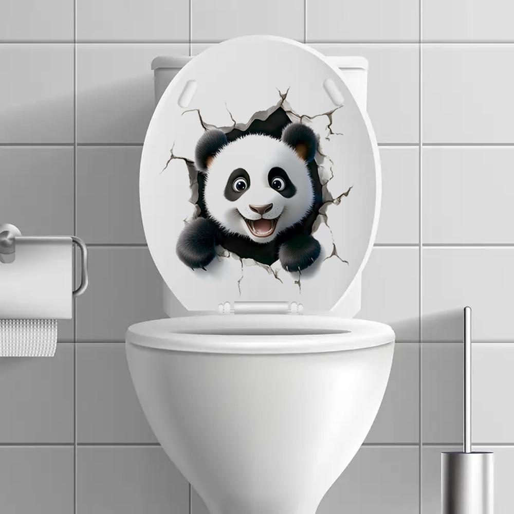 3D Cute Cartoon Panda Breaking Through Wall Toilet Sticker Self-Adhesive Waterproof Removable Bathroom Home Decor Art