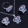 Бабочка Multigem Многоцветный кубический цирконий Посеребренные ювелирные наборы Серьги Подвеска Цепочка Кольцо