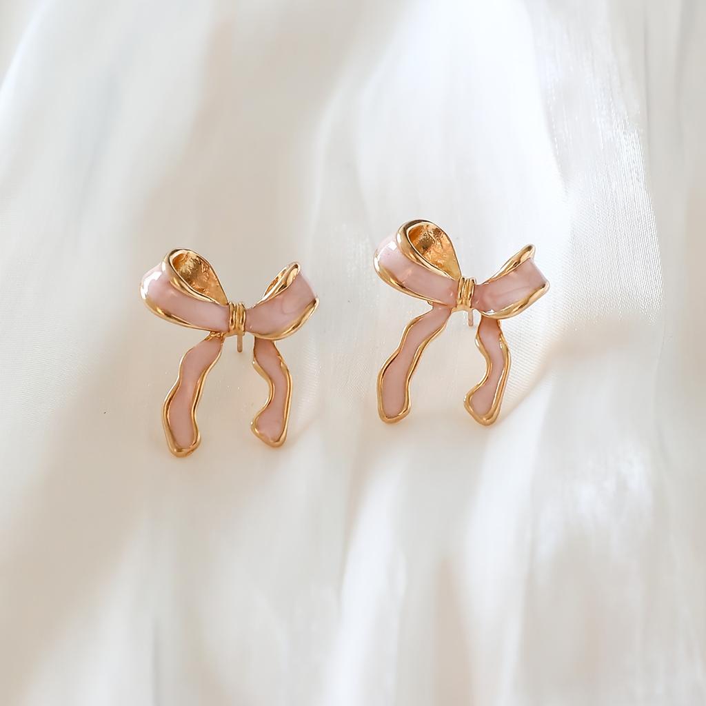 1 Pair Alloy Pink Bow Stud Earrings, Sexy Cute Drop Style, Daily Party Jewelry Gift for Women