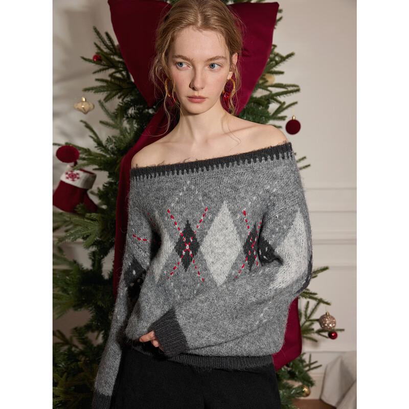 ELLE Rhombus Jacquard Knit Sweater