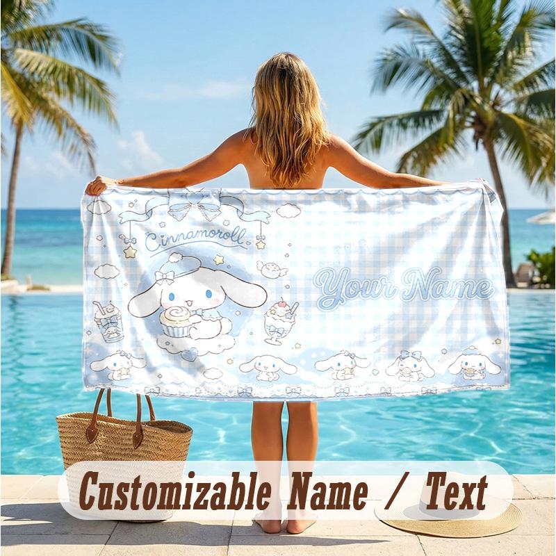 Custom Text Beach Towel, Soft Absorbent Swimming Multi-use TowelCinnamoroll