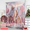2Pcs 2D Flat Printing Fashionable Christmas Curtains Gingerbread Candy Cane_ Cute Pink Brown Digital Printed Polyester Drapes