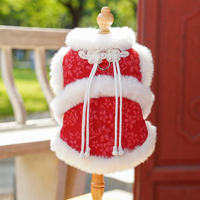New Year and Autumn-Winter Double-Layer Thick Fleece Traditional Chinese Style Rabbit Pet Dog Cat Clothing Tang Suit