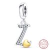 925 Silver Charm Beads Classic Gold Heart-Shaped 26 Letters Pendant For Bracelet DIY Charm Birthday Jewelry