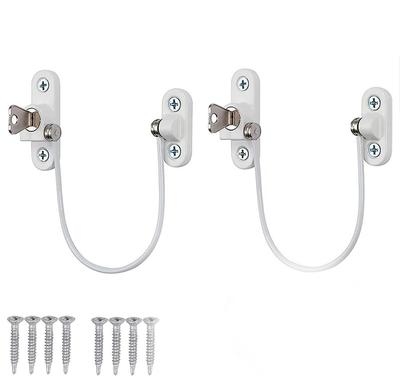 2 Pcs UPVC Window Door Security Lock Restrictor for Baby Child Safety Cable and Key