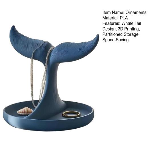 3D Printed Whale Tail Jewelry Organizer, Earring Necklace Display Stand with Ring Tray, Creative Desktop Decor, Elegant Vanity Dresser Accessories