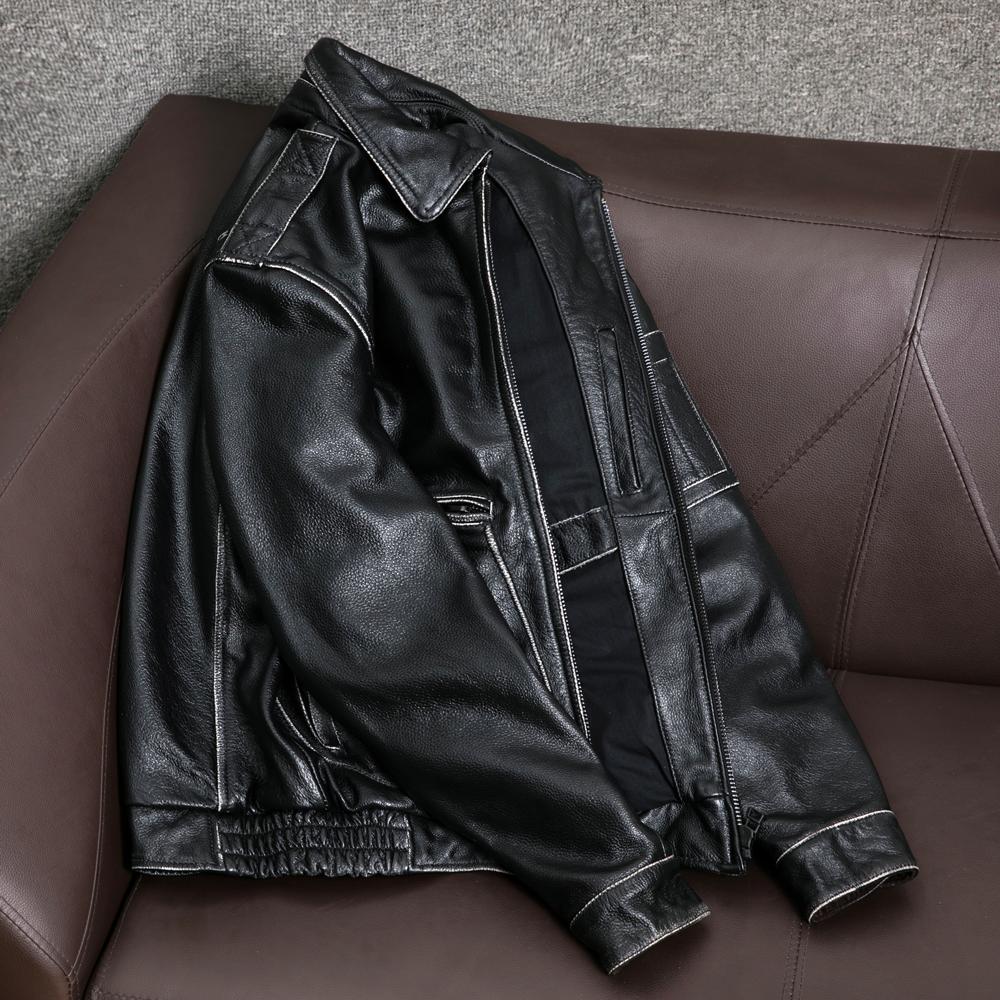 Vintage American Distressed Pilot Flight Jacket Genuine Leather Coat Mens Big Size Outerwear