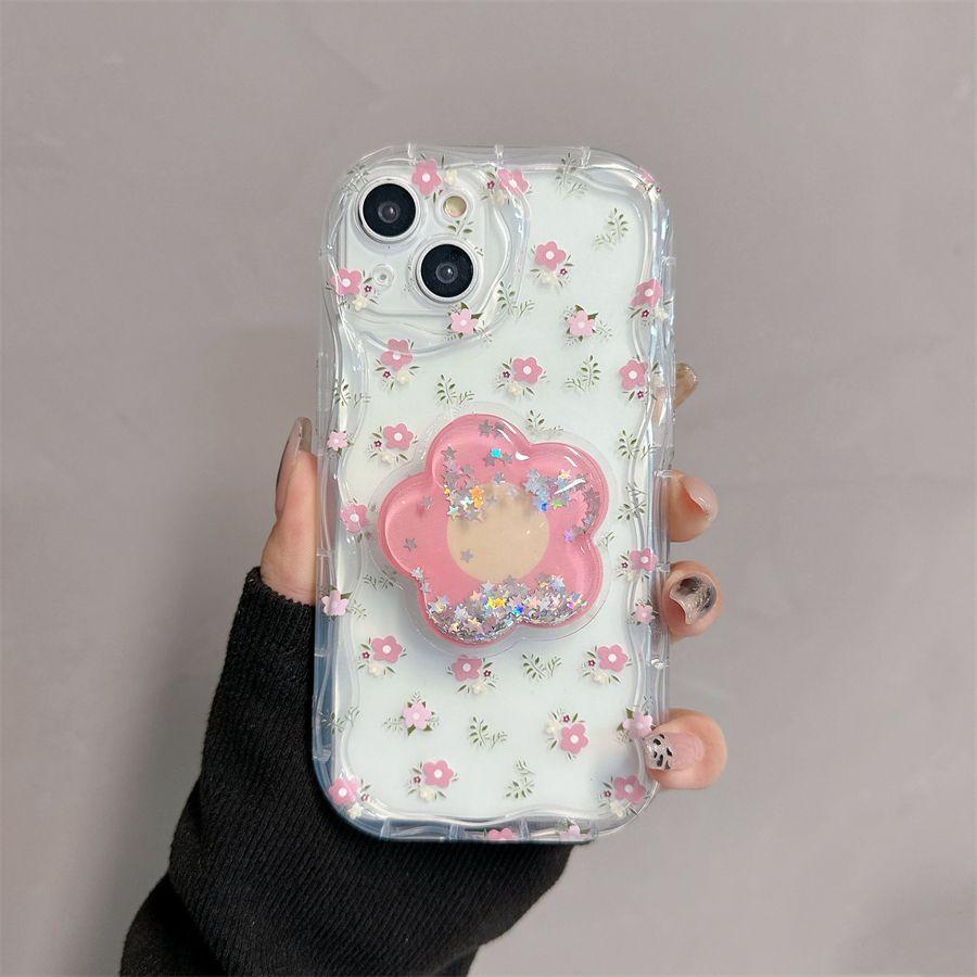 Korean Flower Bracket Holder 3D Wave Case For Realme 15 5G 15 14 13 12 Pro 11 Plus C71 C75 C53 C55 Note 60 C61 GT6 Cover Funda S