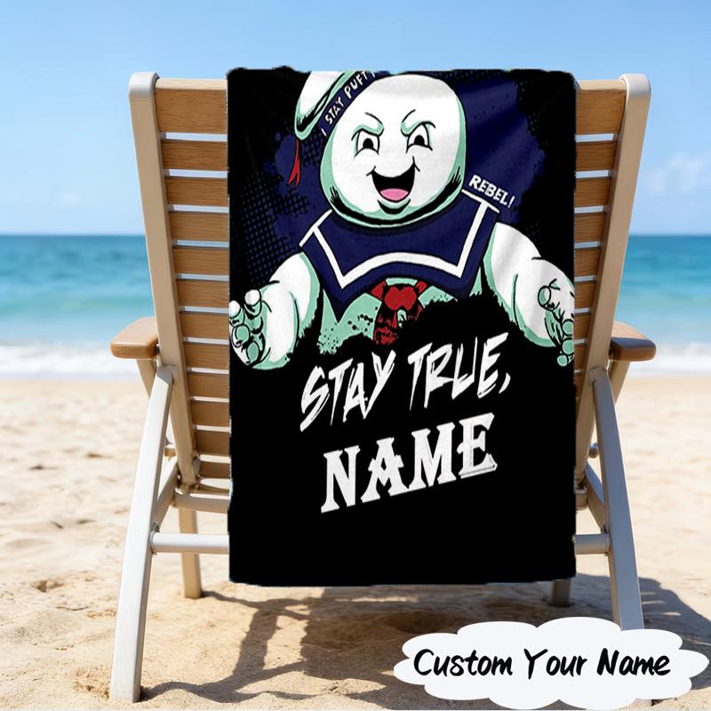 1PC Custom Name Beach Towel Ghost Marshmallow Man Beach Towel, Suitable for Camping, Travel, Beach Accessories, Super Absorbent, Family Gift