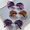 Fashion Brand Design Vintage Rimless Rhinestone Sunglasses Women Men Retro Cutting Lens Gradient Sun Glasses Female
