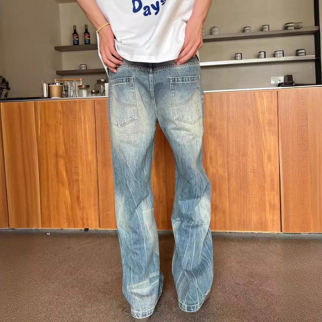 Niche washed straight loose jeans men's spring new trend niche casual versatile long pants