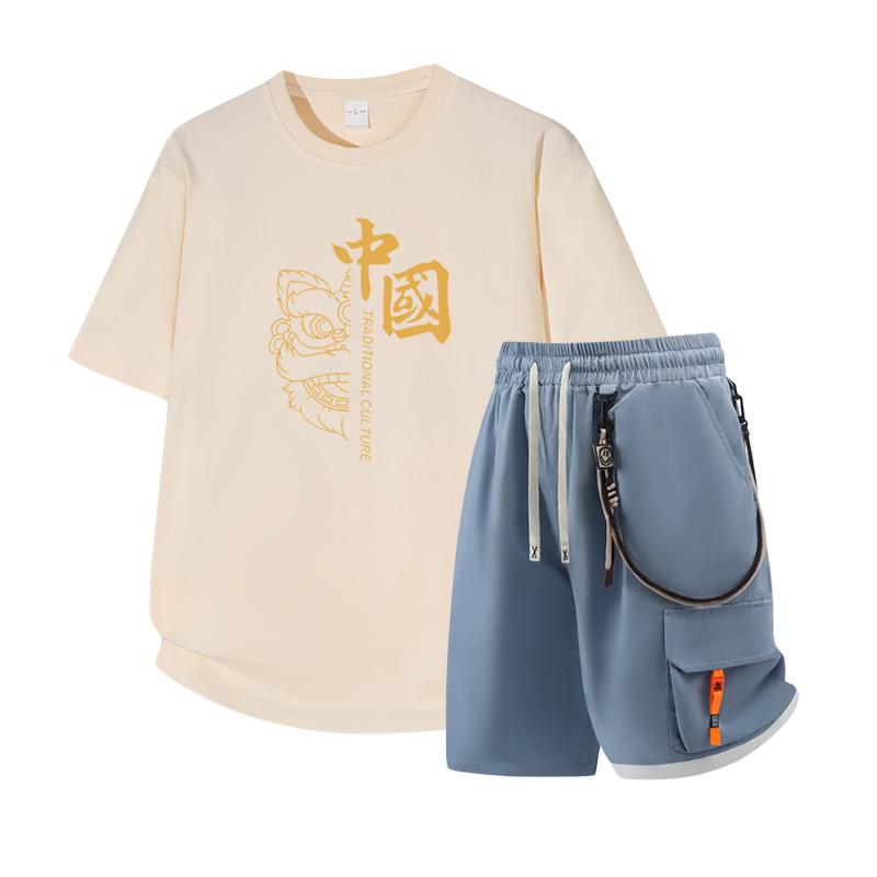 Men's Short Sleeved Set Summer Short Sleeved Slim Fit Upper Garment Men's Two-piece Set