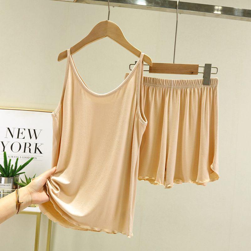 

Modal Shorts Set Loose-Fitting Loungewear Pajamas Suspenders Skin color 2XL (70.00 kg-80.00 kg recommended