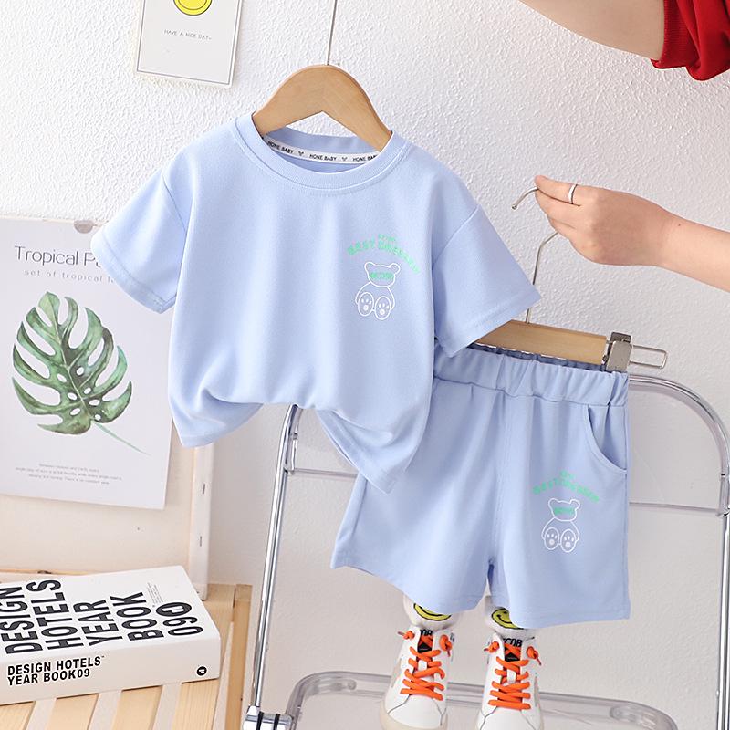 

Boys Summer T-Shirt & Shorts Set, Ages 0-5, Round Neck, Short Sleeve 100cm - L світло-синій колір