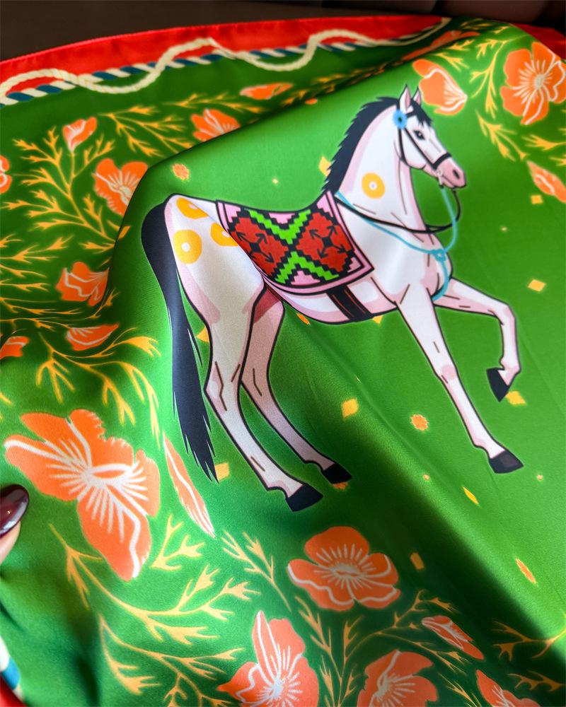 Floral Printed Silk Like Square Scarf For Women Summer Sun Protection