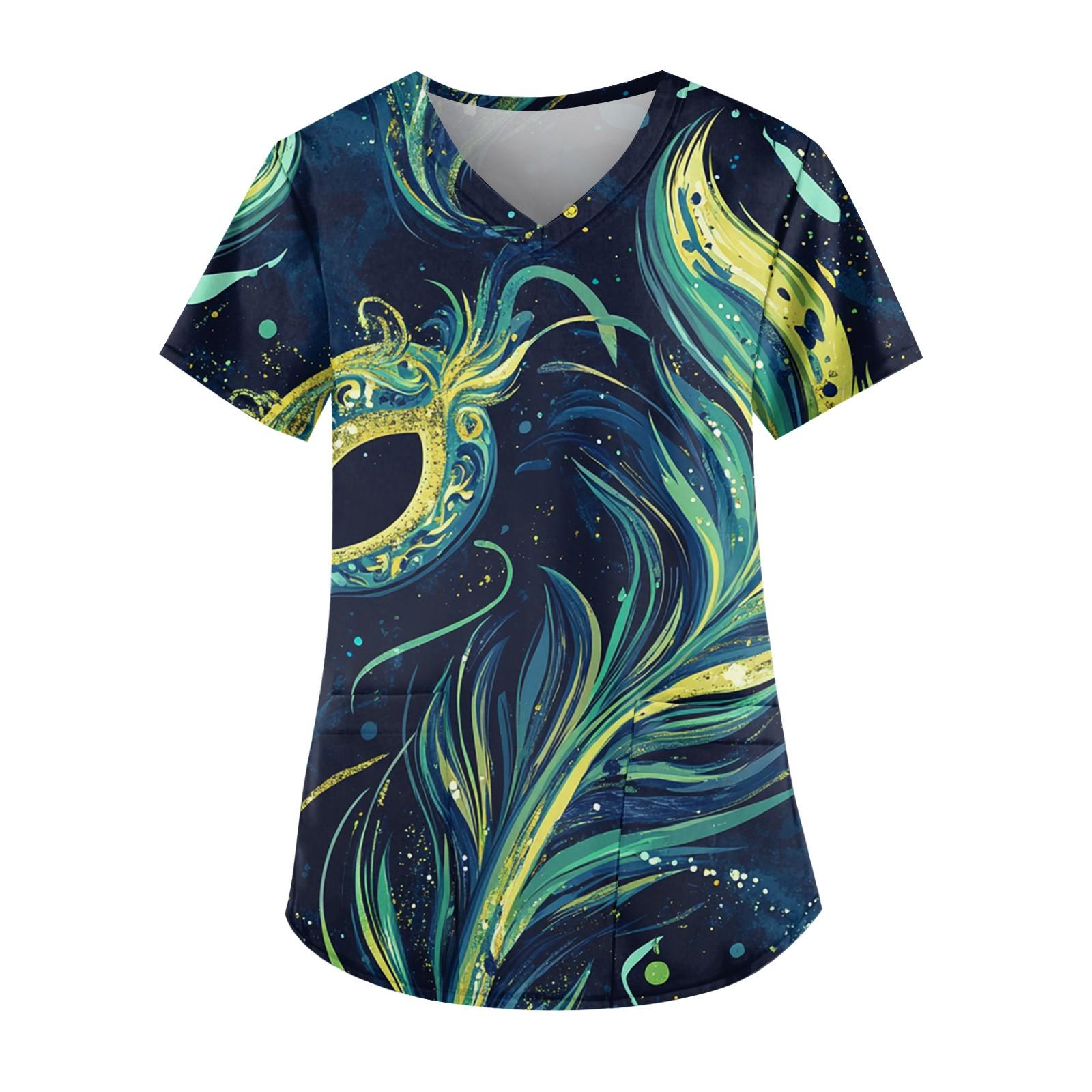 

Женские модные повседневные топы с v-образным вырезом и защитная спецодежда с принтом L циан