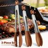 2/3 Pcs Food Tongs Walnut Wood Kitchen Cooking Tong Heat Resistant Ergonomic BBQ Foods Tong for BBQ Cooking Kitchen Accessories