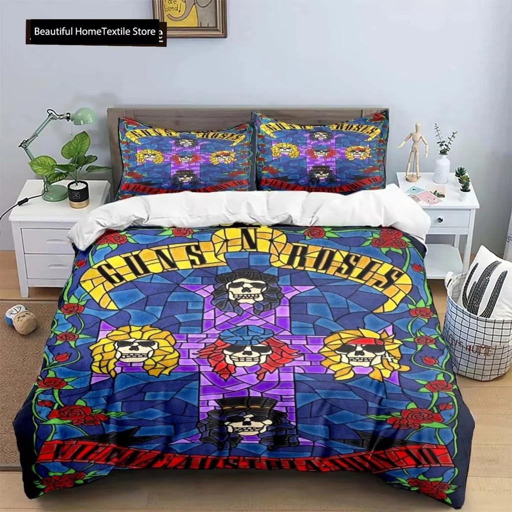 3D-tryck Guns N Roses GNR Band Retro Sängkläder Pojkar Flickor Twin Queen King Size Påslakan Örngott Säng Pojkar Vuxen