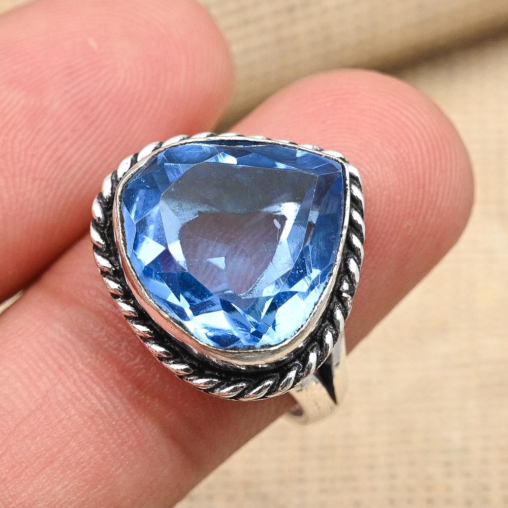 Aqua Apatite Gemstone Jewelry Handmade 925 Sterling Silver Ring For Birthday Gift