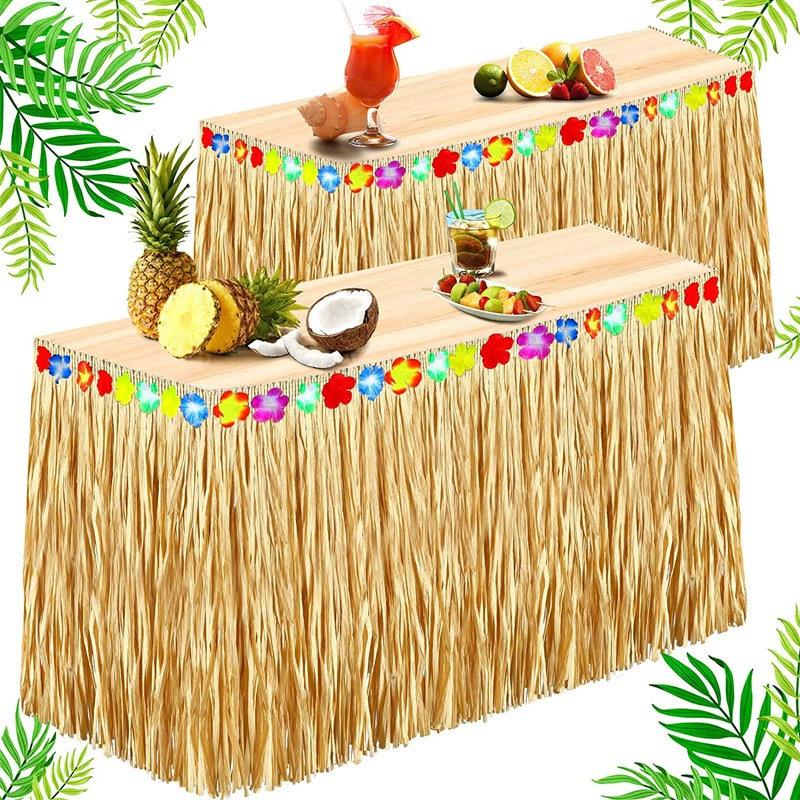 Hawaiian Party Table & Wall Decoration Set with Straw Skirt