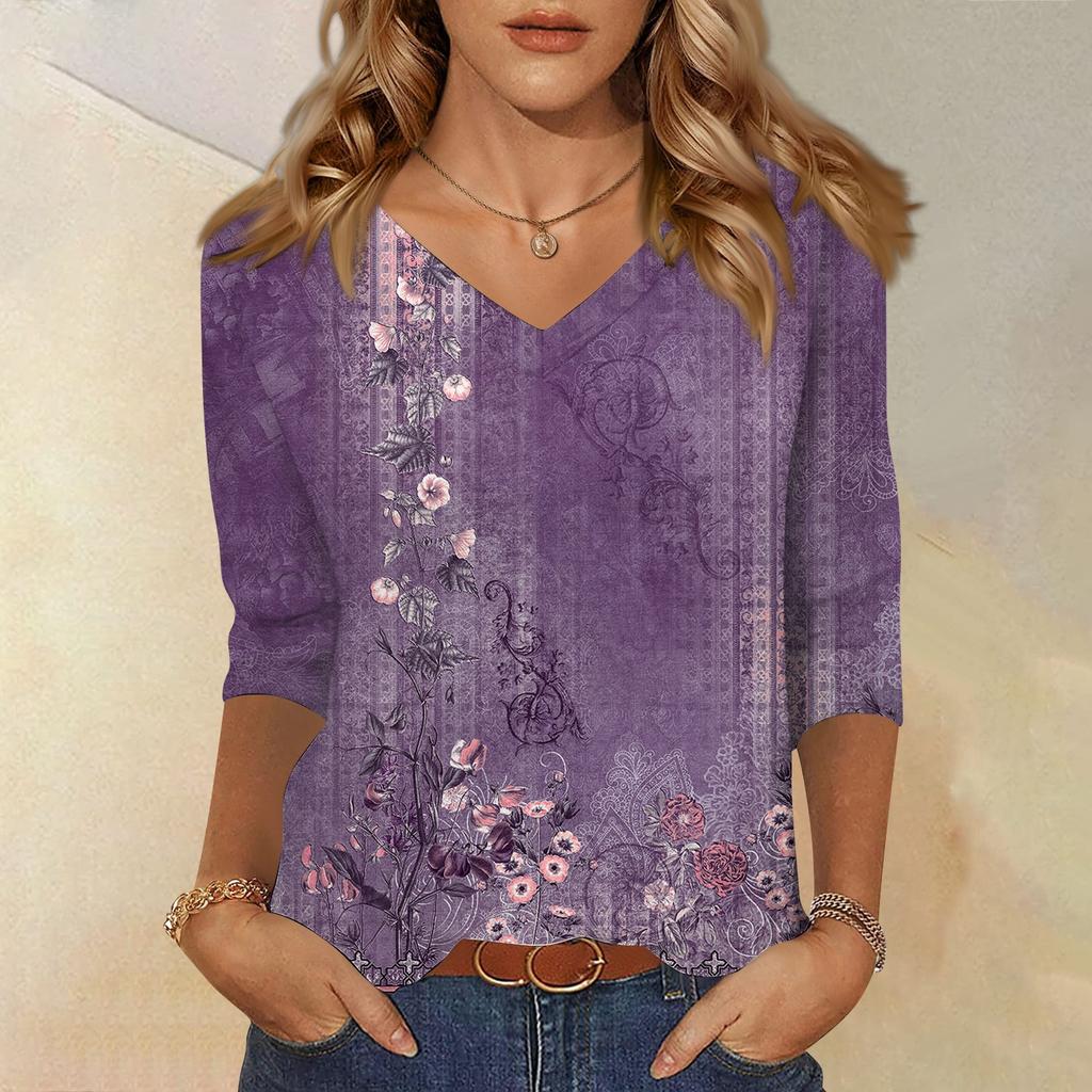 3/4 Sleeve Shirts For Women Cute Print Graphic Tees Blouses Casual Plus Size Basic Tops Pullover