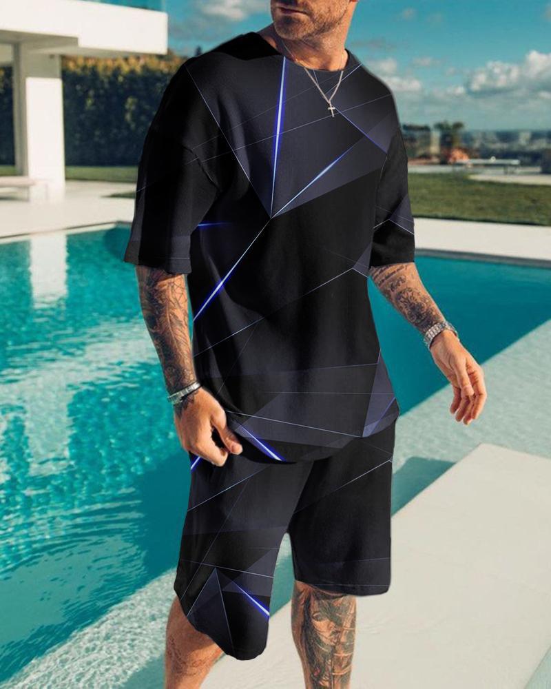 European and American summer new 3D digital print men's fashion casual set, T-shirt and shorts set