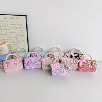 Παιδική Τσάντα Crossbody Ώμου σε Κορεάτικο Στυλ με Κόμπο, Καμέλια και Μαργαριτάρια