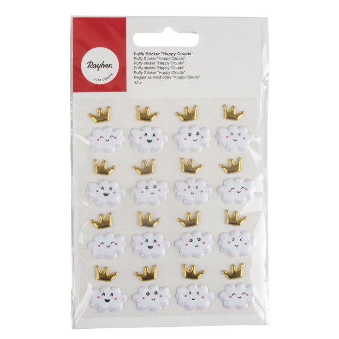 Stickers puffy Petits nuages heureux et couronnes