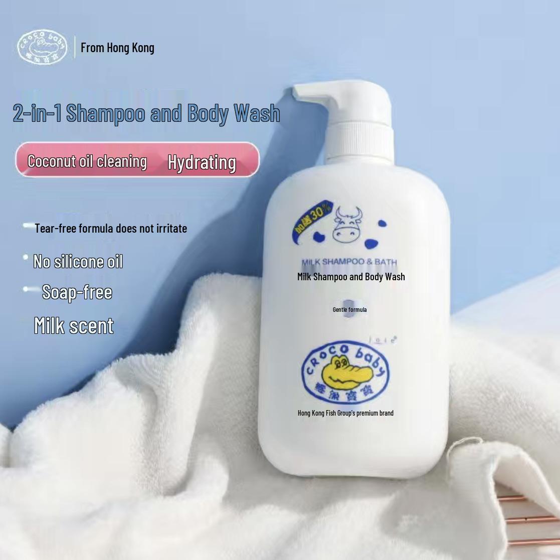 

Crocodile Baby Milk 2-in-1 Body Wash & Shampoo for Newborns and Children.