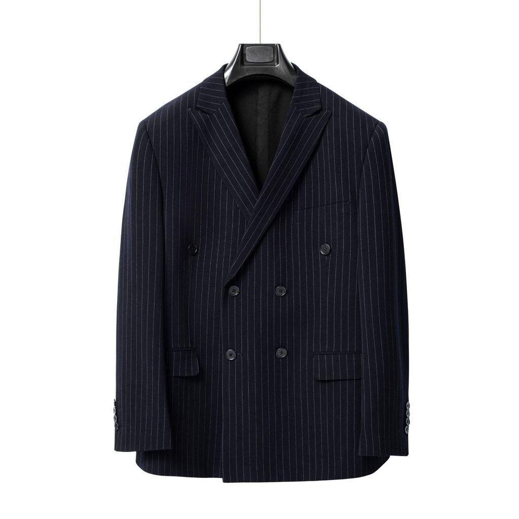Men's Double-Breasted Striped Stretch Suit Set, Loose Fit, Plus Size for Big & Tall, Perfect for Weddings.