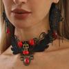 Halloween Dark Lace Rose Chain Fringed Earrings Collarbone Chain Jewelry Set Women